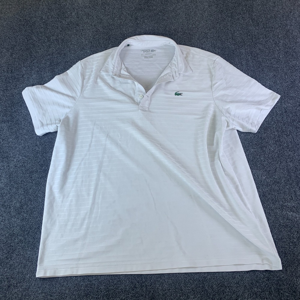 Lacoste Sport Polo Shirt Mens 4XL White Striped Textured Logo Golf Regular Fit